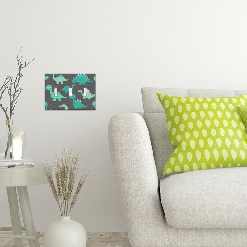 Moslion Green Dinosaur Triple Gang Toggle Covers Cartoon Cute Animal Dino Wall Plate Switch Plug Faceplate Home Decor Bedroom Bathroom - Image 5